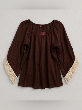 Avanti Brown Tunic with Cream Fringe Sleeves
